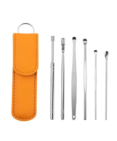 HEIMEABI Innovative Spring Earwax Cleaner Tool Set Earwax Removal Kit Ear Wax Removal 6-in-1 Ear Pick Tools Reusable Ear Cleaner Mini Spatula for Cosmetics (Yellow One Size) Yellow One Size