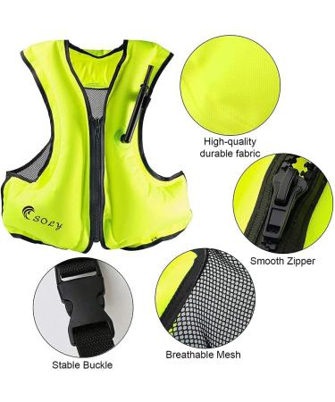 SOLY Inflatable Snorkel Vest Adult  Snorkel Life Vest Adjustable Snorkeling Gear for Adults Water Sports Safety Neon Green 51X61CM - Buy Online on SooperMarket.com