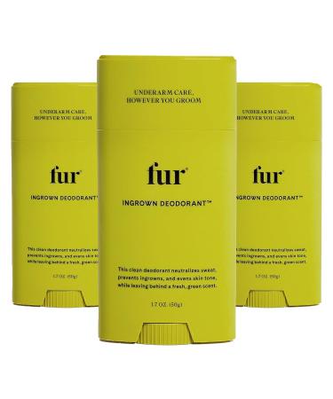 Fur Ingrown Deodorant Bundle- Powerful Water-Based Formula that Targets Ingrown Hairs Skin Discoloration and Body Odor Refreshing Natural Scent Easy Application No Artificial Scents - 3 x 1.7 .oz