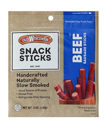 Old Wisconsin Beef Sausage Snack Sticks, Naturally Smoked, Ready to Eat, High Protein, Low Carb, Keto, Gluten Free, 5 Ounce Resealable Package