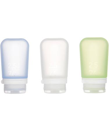 humangear GoToob+ Refillable Silicone Travel Size Bottles with Locking Cap, 3pk Set, Clear/Green/Blue, Medium (2.5oz),HG3184