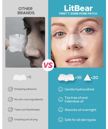 LitBear XL T-Zone Patch - 30 Patches, Hydrocolloid for Nose, Forehead, Chin, Pimple, with Tea Tree & Calendula Oil - Buy Online on SooperMarket.com