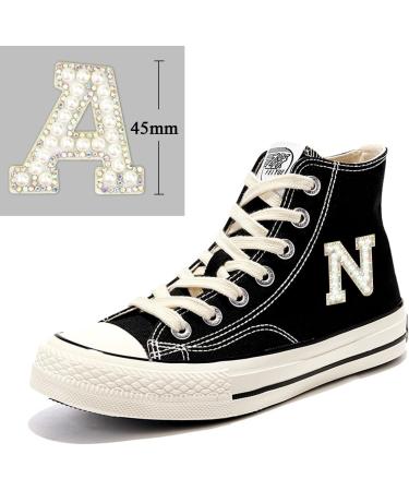 Sparkly Rhinestone & Pearl Iron-On Patch - M White | DIY Alphabet Applique for Clothing - Buy Online on SooperMarket.com