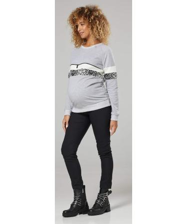 Happy Mama Women's Maternity Nursing Zipped Sweatshirt Striped Jumper 1110 - Light Grey Melange & Panther Gray - Size 16 - Buy Online on SooperMarket.com