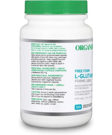 Organika L-Glutamine - Free Form 500mg- Supports Digestive System Health Aids Muscle Cell Repair- 120vcaps - Buy Online on SooperMarket.com