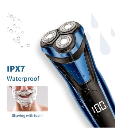 Rotary Electric Razor for Men with Pop-up Trimmer, LCD Display, Rechargeable Cordless & Waterproof - Blue - Buy Online on SooperMarket.com