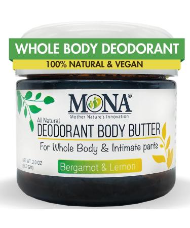 MONA All Natural Whole Body Deodorant Cream for Women & Men | For Private Parts | Aluminum & Baking Soda Free with Natural Fragrance | Bergamot & Lemon 2.0 oz (Pack of 1) Bergamot & Lemon 2 Ounce (Pack of 1)