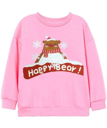 LXKA Kids Girls Christmas Jumper Sweatshirt Xmas Jumpers Toddler Santa Claus Reindeer Tops Baby T-Shirts Long Sleeve Cotton Crew Neck Casual Winter Clothes Age 1-7 Years Xmas Bear 6-7 Years