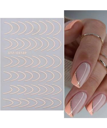 French Line U-Shaped Nail Art Stickers - 8 Sheets Exquisite Decals in Gold, Silver, Black, and Rose Gold for Women and Girls - Buy Online on SooperMarket.com