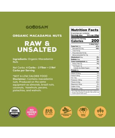 GOODSAM Organic Macadamia Nuts - 8 oz | Non GMO, Vegan, Gluten Free | Raw & Unsalted, Halves & Whole Blend | Keto Friendly | Direct Trade, Regenerative Farming - Buy Online on SooperMarket.com