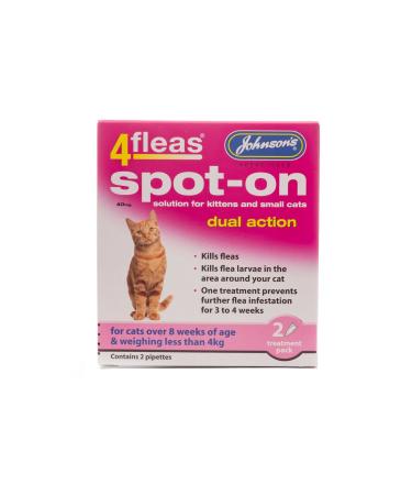 WUNDAPETS JOHNSONS 4FLEAS SPOT ON DUAL ACTION KITTENS & SMALL CATS FLEA TREATMENT KILLS FLEAS & FLEA LARVAE