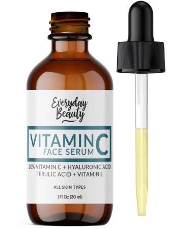 Vitamin C Serum For Face - Anti-Aging Skin Brightening Serum With 20% Vitamin C Hyaluronic Acid Vitamin E & Ferulic Acid - 1 Fl Oz 1 Fl Oz (Pack of 1)