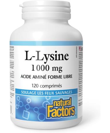 Natural Factors L-Lysine 1000mg 120 tablets Double Strength Formula Reduces the Recurrence Severity and Healing Time of Cold Sores - Buy Online on SooperMarket.com
