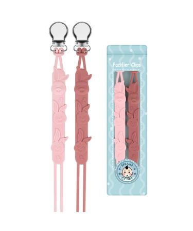 Kowlone pacifier chain young girls silicone rabbits dummy clips pacifier strap pacifier chains pacifier clips holder for baby shower 2-pack (pink) c: rabbits pink