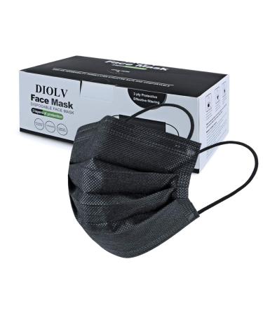 DIOLV 50 Pcs Disposable Face Mask 3 Layer Protective Masks Black