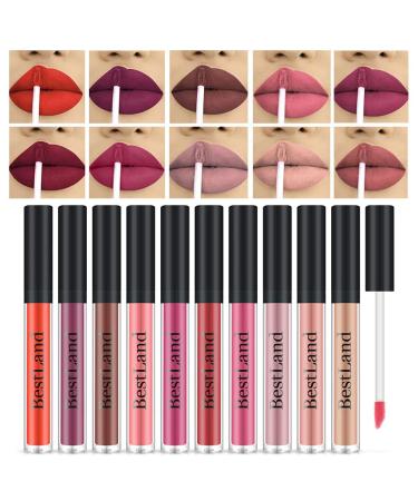 10pcs/Set Makeup Matte Lipstick Lip Kit, Velvety Liquid Lipstick Waterproof Long Lasting Durable Nude Lip Gloss Beauty Cosmetics Gift Box Makeup Set Kit