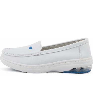 MaxMuxun Women's Non Slip Leather Nursing Shoes - Comfortable Slip-on Loafers for Restaurant Work - Blue, Size 5.5 - Buy Online on SooperMarket.com