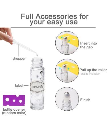 Alledomain 10Pcs 10ml Essential Oils Roller Bottles Clear Glass Roll on Bottles with Lucky Cat Pattern & Stainless Steel Rollers & Gold Cap for Aromatherapy - Include 12 Labels Dropper & Opener Golden - Buy Online on SooperMarket.com