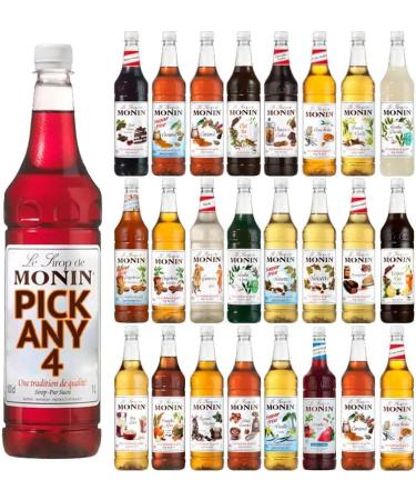 Monin 1L (1000ML) Syrup for Coffee & Drinks. Pick Any 4 Bottles from 23+ Flavours Inc. Salted Caramel Hazelnut Strawberry Vanilla Chocolate Cookie Gingerbread Honeycomb and More