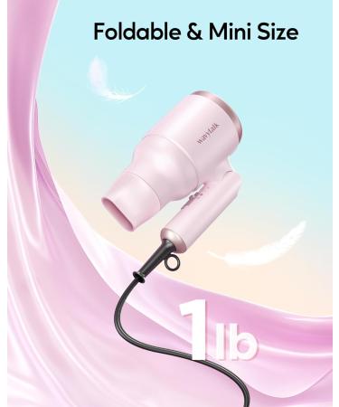 Wavytalk Mini Hair Dryer with Diffuser - 1600W Quiet & Lightweight Folding Blow Dryer in Pinky White | Ideal for Travel & International Shipping - Buy Online on SooperMarket.com