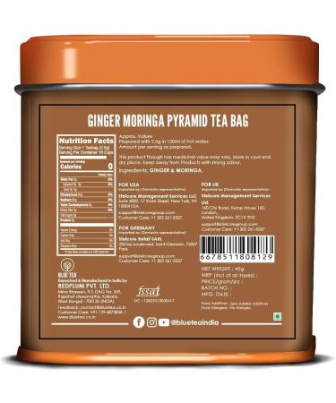 BLUE TEA - Ginger Moringa Herbal Tea - 36 Tea Bags (Pack of 2) |HEALTHY SUPERFOOD | Blend of Indian Ginger and Fresh Moringa | Caffeine Free | Eco-Sustainable Packaging - Buy Online on SooperMarket.com
