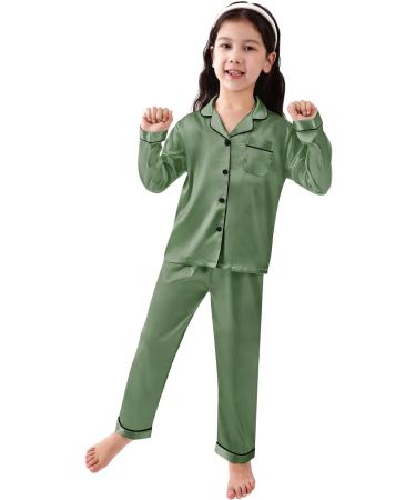 SWOMOG Kids Silk Pyjama Set - Unisex Satin Button Down PJs for Boys & Girls, Soft Sleepwear for Children, 6-7 Years, Matcha Green - Buy Online on SooperMarket.com