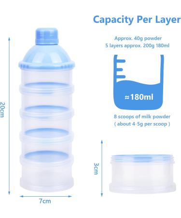 Vicloon Baby Milk Powder Dispenser - 2pcs Portable 5 Layers, 100ml per Layer, Stackable Pots, Blue - Buy Online on SooperMarket.com