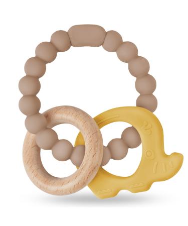 Vicloon Teething Toys for Baby Silicone and Wood Teether Baby Teether Toys Teether Chew Toy Easy to Hold and Clean Up Octopus Teething Toy Silicone chewlery for Boys&Girls (Grey)