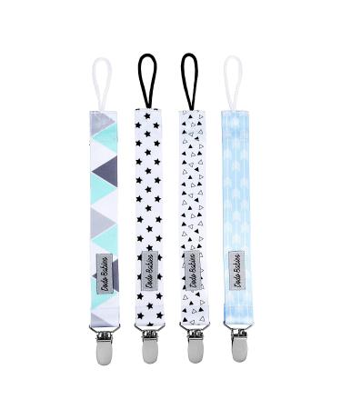 Dodo Schnuller-Clip for babies 4 pieces + pacifier etui premium quality modern design universal holder leash for boys and girls dental toys or soothing baby party gift set white/light blue/black