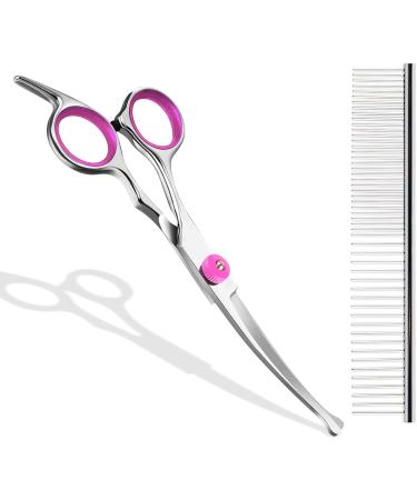Professional Curved Dog & Cat Grooming Scissors Set - Pink Stainless Steel with Pet Comb | International Shipping - Buy Online on SooperMarket.com