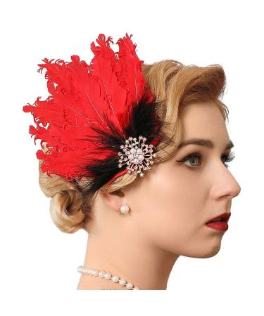 GENBREE 1920s Flapper Headpiece Feather Hair Clip Crystal Gatsby Headband Prom Party Head Accessories for Women and Girls