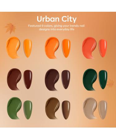 Modelones Fall Gel Nail Polish Set - 9 Colors Orange Green Yellow Solid Gel Polish Brown Red Pudding Gel | Upgraded Crme Manicure Palette | Soak Off LED Nail Art Kit | Salon Quality DIY with Pro Nail Brush - Urban City - Buy Online on SooperMarket.com