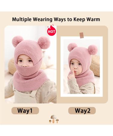 Mamunu Girls Winter Hat - Cute Pink Knit Beanie with Pompom & Fleece Lining for Ages 2-5 - Warm Shawl Cap for Children - Buy Online on SooperMarket.com