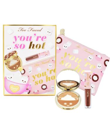 Too Faced You re So Hot Bronzer and Lip Gloss Set:: Hot Cocoa Face Bronzer  Christmas Cocoa Lip Injection Power Plumping Lip Gloss  and Makeup Bag
