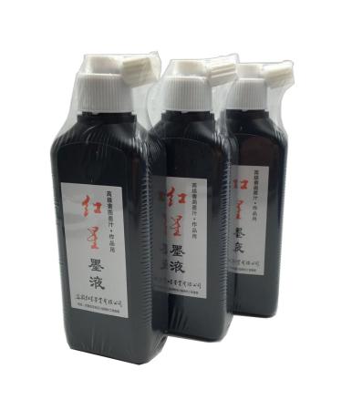 Easyou Redstar Liquid Ink for Professioanl Traditional Calligraphy and Brush Painting (Black&3pcs*180ML)
