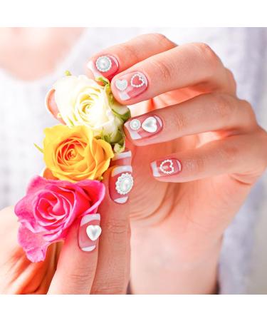 500PCS Mixed Shape Heart Pearls Nail Charms - White Acrylic Beads for Cute 3D Nail Art - DIY Craft Accessories - Buy Online on SooperMarket.com