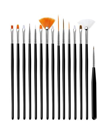 15 Pcs Nail Design Nail Brush UV Gel Nail Art Brush Nail Art Brush Set for Nail Art Design Painting Salon and DIY BLACK