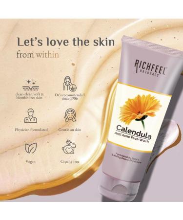 Richfeel Anti Acne Calendula Face Wash | Power of Soothing Calendula Extracts | For Skin prone to Acne & Blemishes | Physician Formulated | Helps Calm & Replenish Skin | 100 Gram - Buy Online on SooperMarket.com