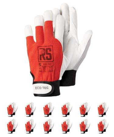 RS Occupation Ecotec red 12 pairs - assembly hand shoes made of goat leather leather gloves work gloves leather gloves with Velcro: ISO CE PSA CAT II EN 420 EN 388 - Gr.7 size 7 (12 pack) 12 pairs