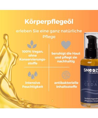 Smoozo Body Care Oil 100ml - Vegan Massage Oil for Dry Skin | Natural Skin Tightening & After Shaving Care - Pure Cedar Essence - Buy Online on SooperMarket.com
