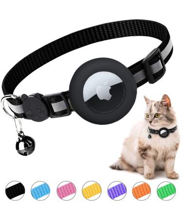 Smpili Airtag Cat Collar, Reflective Kitten Collar Breakaway with Airtag Holder, 0.4 Inches in Width Black