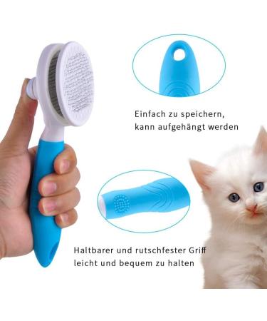 ShipeeKin Effective Grooming Dog/Cat Brush Detangling Comb for Dogs and Long-haired Cat with Cleaning Button against Knotted Hair Self Cleaning Brush for Pets with Medium and Long Hair L9-blue - Buy Online on SooperMarket.com