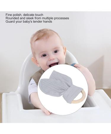 Baby Teething Wooden Ring - Bunny Ears Design Bite-Resistant Cotton Gauze Soothing Teether for Babies (Gray) | International Shipping - Buy Online on SooperMarket.com