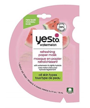Yes To Watermelon Refreshing Paper Mask Lightly Moisturizing Mask Leaves Skin Brighter & Smoother Looking Hydration Packed With Antioxidants Natural Vegan & Cruelty Free 1-Pack 0.6 Fl Oz Watermelon Paper Mask