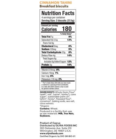 Buy Olyra Organic Cinnamon Tahini Breakfast Biscuits - 5.3 OZ | Healthy Snack - Buy Online on SooperMarket.com