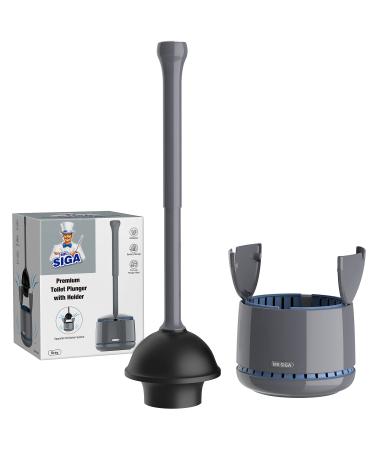 MR.SIGA Toilet Plunger with Holder, Heavy Duty Plunger with Sturdy Handle for Toilet Cleaning, Gray