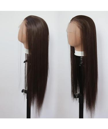 Dark Brown Synthetic Lace Front Wig | Long Straight Chocolate Brown Hair | Pre Plucked with Baby Hair | Heat Resistant Fiber | Cosplay & Daily Wear Wig - Buy Online on SooperMarket.com
