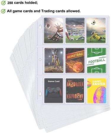 POKONBOY 288 Pockets Trading Card Sleeves - 9-Pocket Binder Sheets for Standard Size Cards - Sport, Game, Business Card Storage - Buy Online on SooperMarket.com