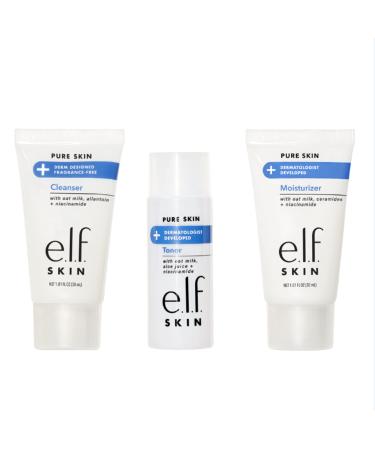 e.l.f. Skin Pure Skin Back to Basics Mini Kit  Clean & Gentle Cleanser  Toner & Moisturizer  Great for Sensitive Skin  TSA-Friendly Sizes