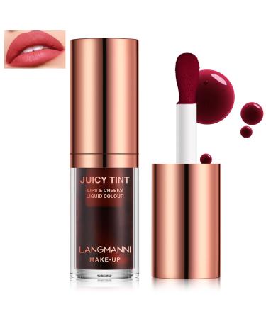 Watery Lip Tint Stain Plumping Korean Lip Gloss Moisturizing Liquid Lipstick Long-Wearing Matte Finish Lip Stain Multi-use Lip & Cheek Tint High Pigment Vivid Color Lip Stain Makeup (#4)
